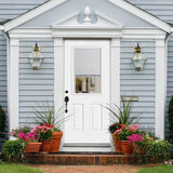 Masonite 32 in. x 80 in. Premium Clear 1/2-Lite Mini-Blind Right-Hand Inswing Primed Steel Prehung Front Door with Brickmold