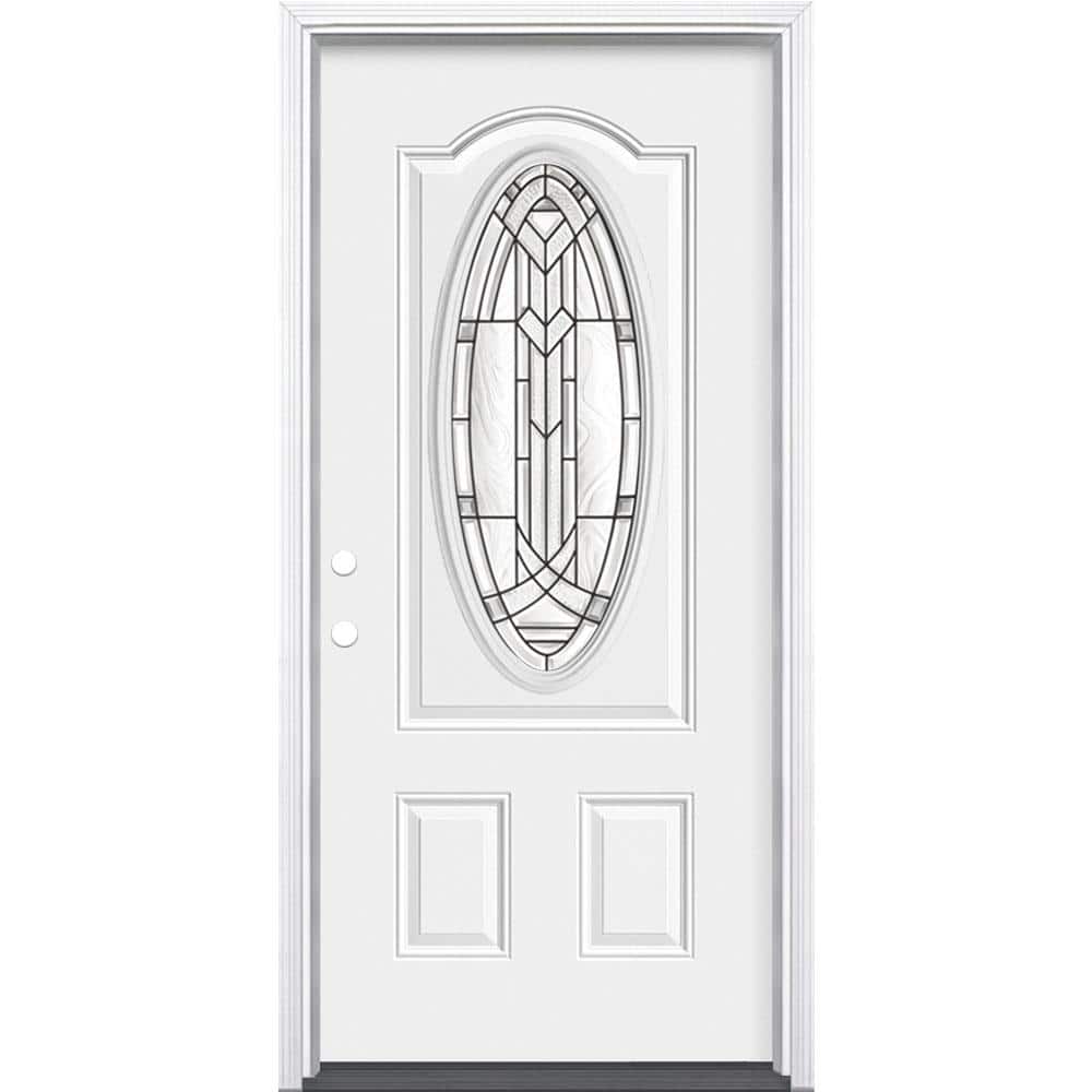 36 in. x 80 in. Chatham 3/4 Oval-Lite Right-Hand Inswing Primed Steel Prehung Front Exterior Door with Brickmold