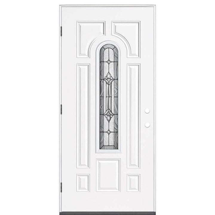 Masonite Providence 36 in. x 80 in. Center Arch Primed White Right-Hand Inswing Steel Prehung Front Exterior Door with Brickmold