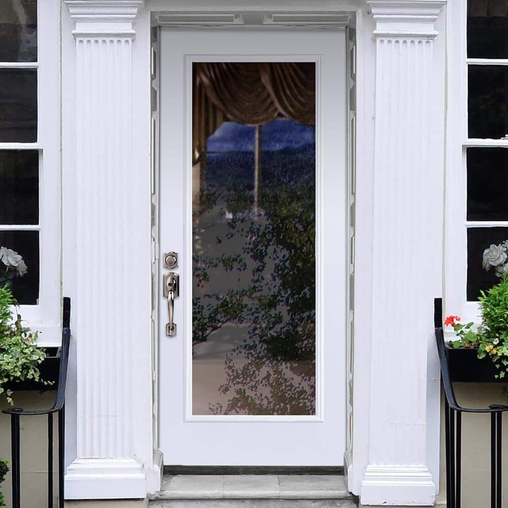 Masonite Premium Full Lite Primed Steel Prehung Front Door with Brickmold, Right-Hand Inswing, 32 in. x 80 in.