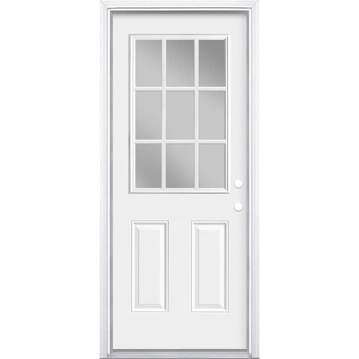 Masonite 32 in. x 80 in. Premium 9‑Lite Primed White Left‑Hand Inswing Steel Prehung Front Exterior Door with Brickmold