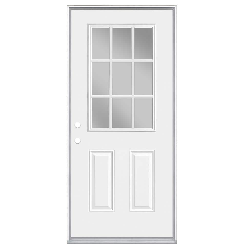Masonite Premium 9 Lite Primed Steel Prehung Front Door, Right-Hand Inswing, No Brickmold, 36 in. x 80 in.
