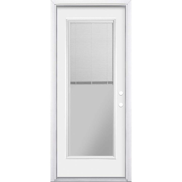 Masonite 32 in. x 80 in. Premium Full Lite Left-Hand Inswing Mini Blind Primed Steel Prehung Exterior Front Door with Brickmold