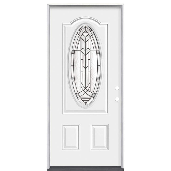 Masonite 36 in. x 80 in. Chatham 3/4 Oval-Lite Left Hand Inswing Primed Steel Prehung Front Exterior Door