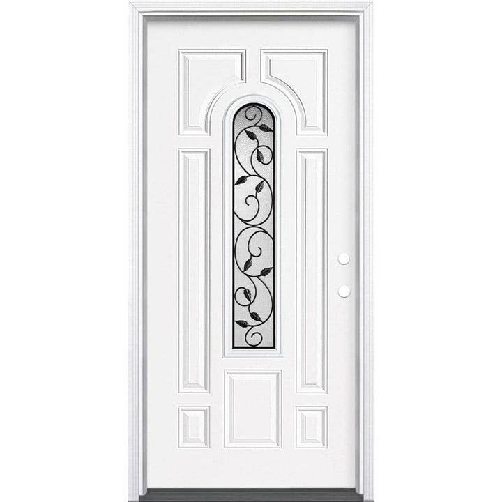 Masonite 36 in. x 80 in. Pergola Center Arch Left-Hand Inswing Primed Steel Prehung Front Exterior Door with Brickmold