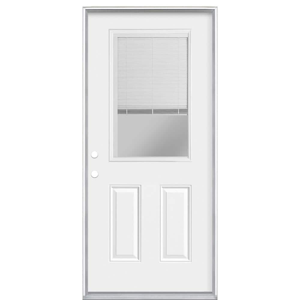 Masonite 36 in. x 80 in. Premium Half-Lite Mini Blind Primed Steel Prehung Front Door (No Brickmold)