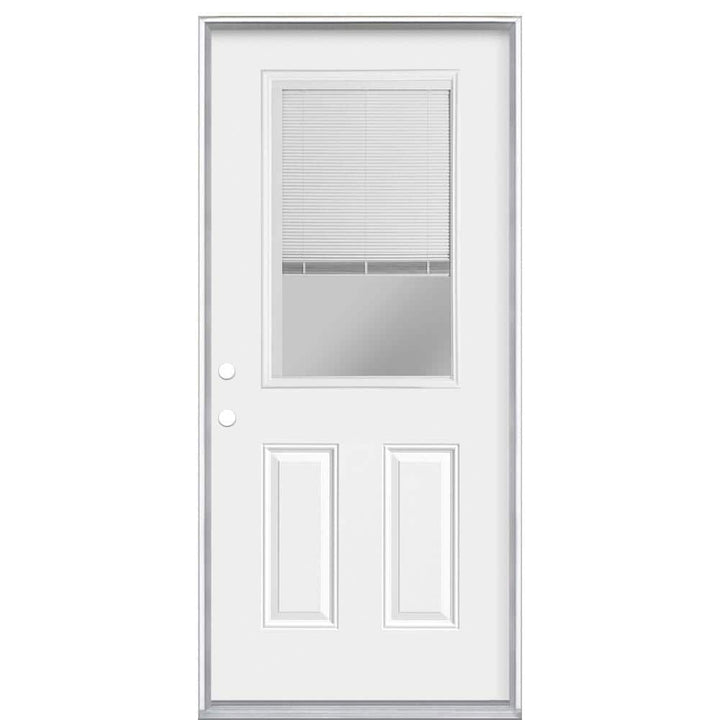 Masonite 36 in. x 80 in. Premium Clear 1/2-Lite Mini-Blind Right-Hand Inswing Primed Steel Prehung Front Exterior Door