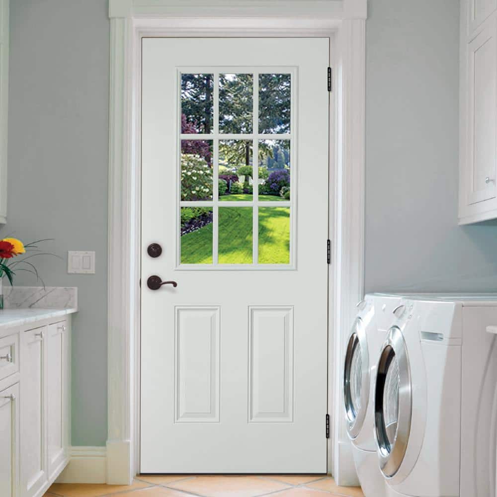 Masonite 36 in. x 80 in. Premium 9 Lite Left-Hand Inswing Primed Steel Prehung Front Exterior Door (No Brickmold)