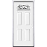 Masonite 36 in. x 80 in. Halifax Camber Fan Lite Left-Hand Inswing Primed Steel Prehung Exterior Front Door with Brickmold