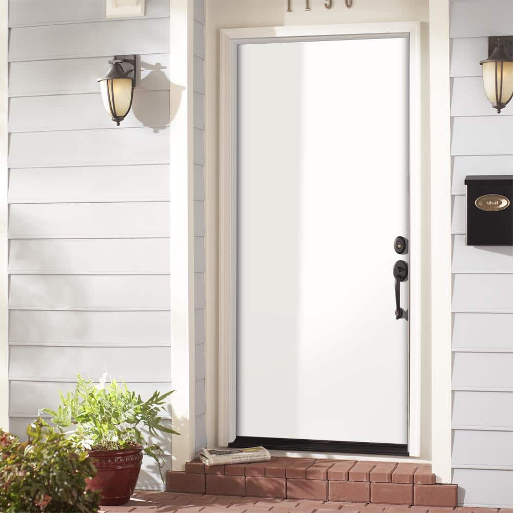 Masonite 30 in. x 80 in. Premium Flush Left-Hand Inswing Primed Steel Prehung Front Exterior Door (No Brickmold)