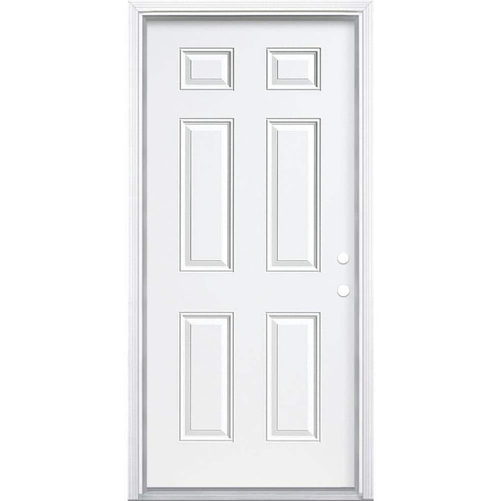 Masonite 36 in. x 80 in. Premium 6-Panel Left-Hand Inswing Primed Steel Prehung Front Exterior Door with Brickmold