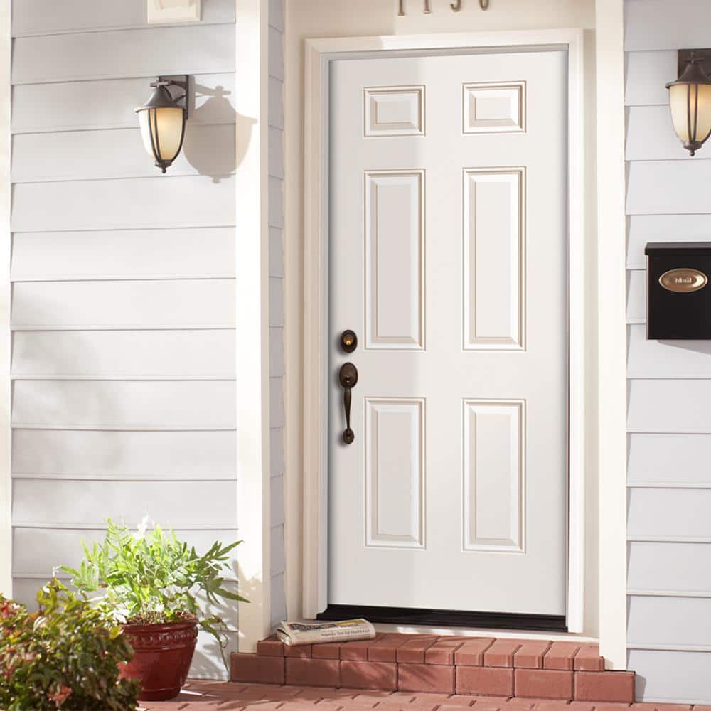 Masonite 30 in. x 80 in. 6-Panel Right-Hand Inswing Primed Steel Prehung Front Exterior Door, No Brickmold
