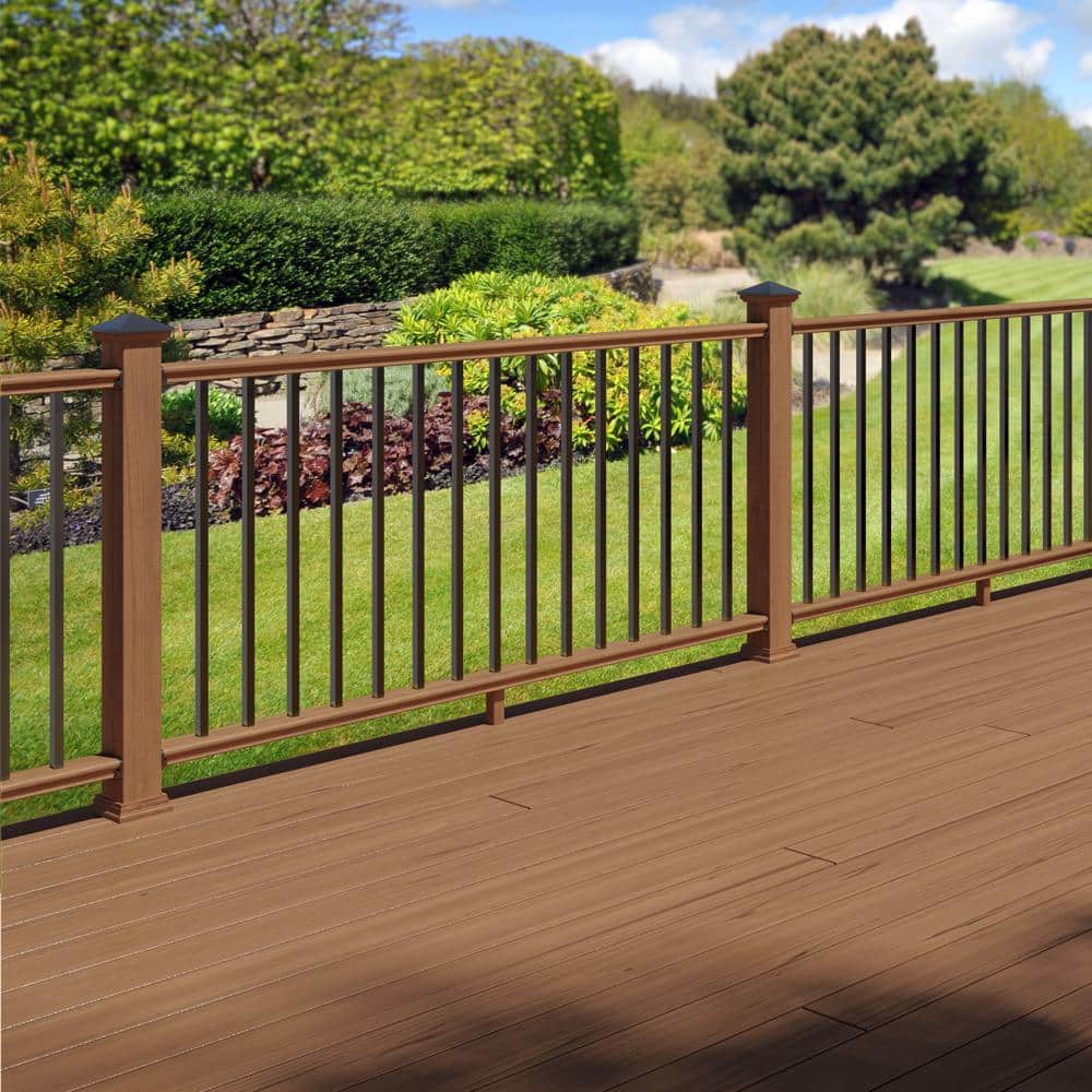 ProWood 6 ft. Walnut-Tone Southern Yellow Pine Moulded Rail Kit with Aluminum Square Balusters