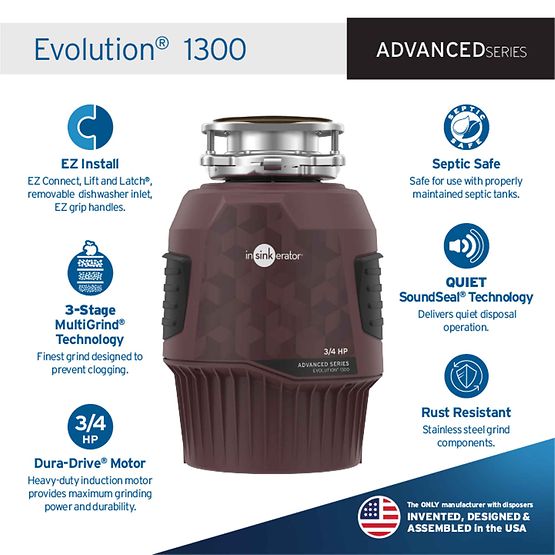 InSinkErator Evolution 1300 3/4 HP Garbage Disposal – Advanced Series EZ Connect