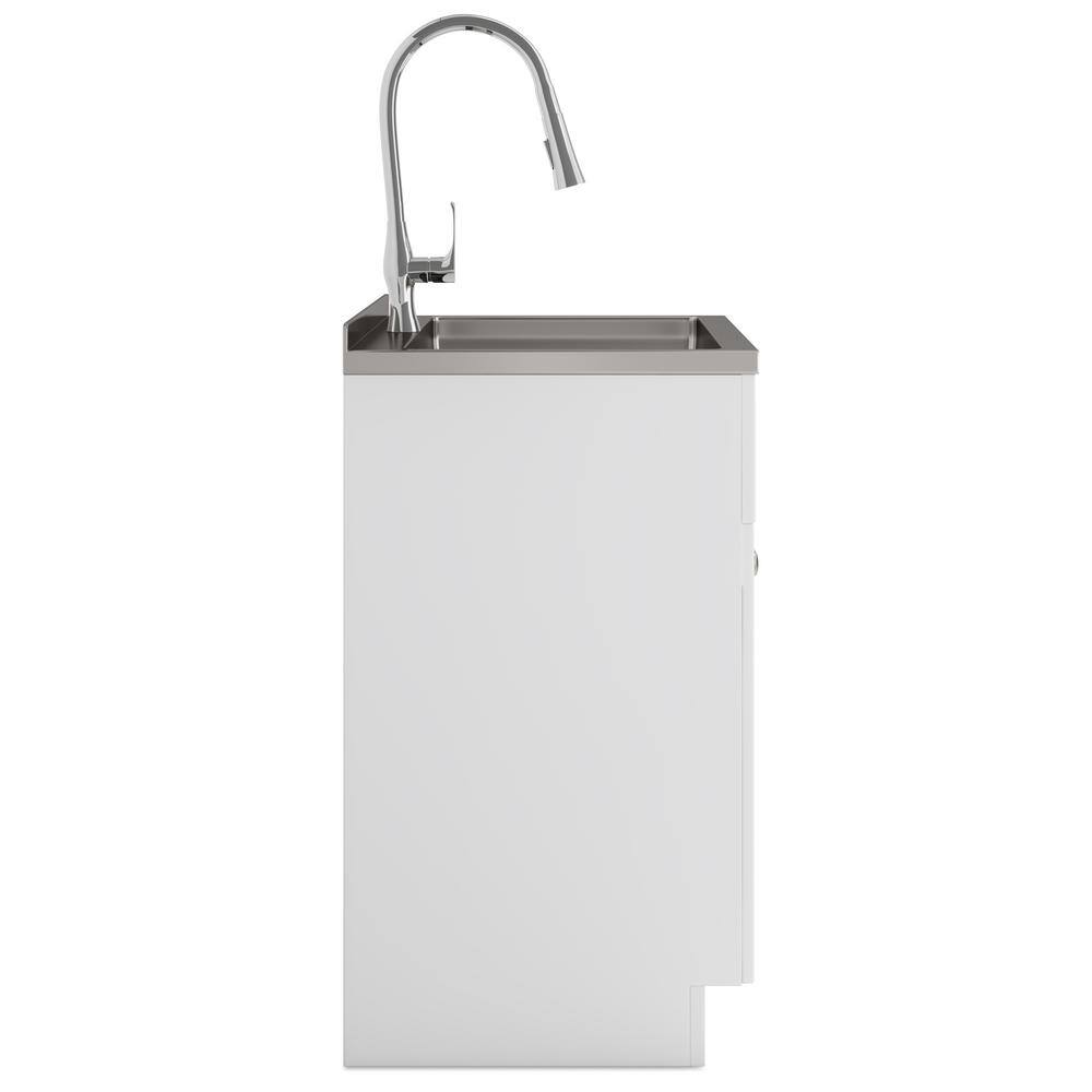 Simpli Home Beckham 28-Inch Utility Laundry Sink & Cabinet in Pure White