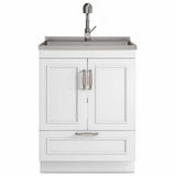 Simpli Home Cardinal 28-Inch Utility Laundry Sink with Cabinet - Pure White