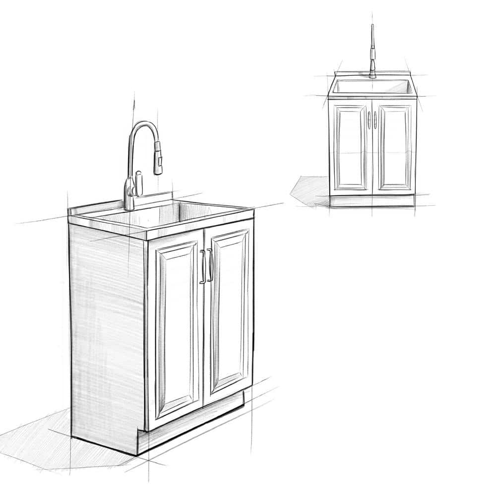Simpli Home Darwin 28-Inch Utility Sink & Cabinet in White with Stainless Steel Sink