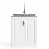 Simpli Home Darwin 28-Inch Utility Sink & Cabinet in White with Stainless Steel Sink