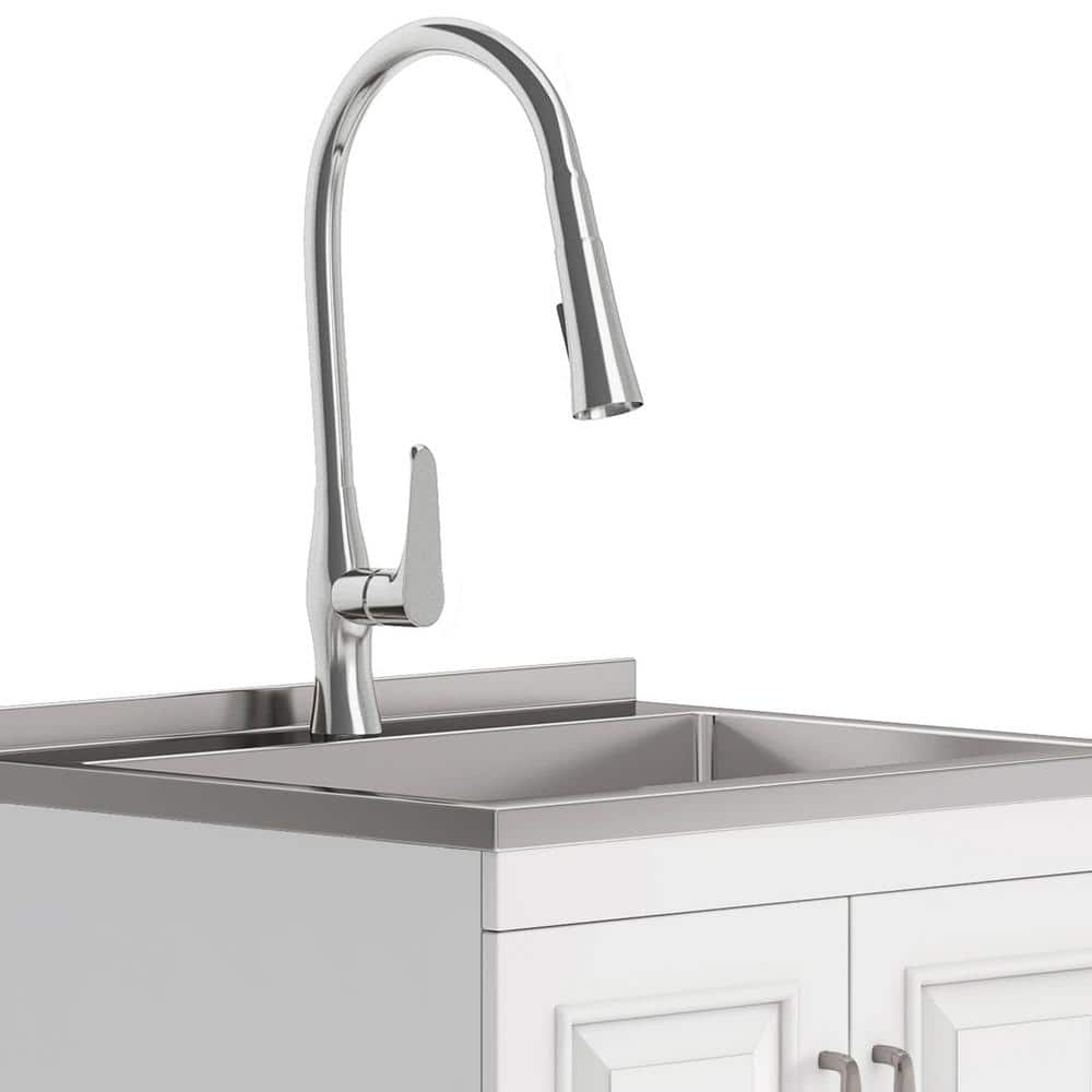 Simpli Home Darwin All-In-One 24 in. Laundry Utility Sink and Cabinet