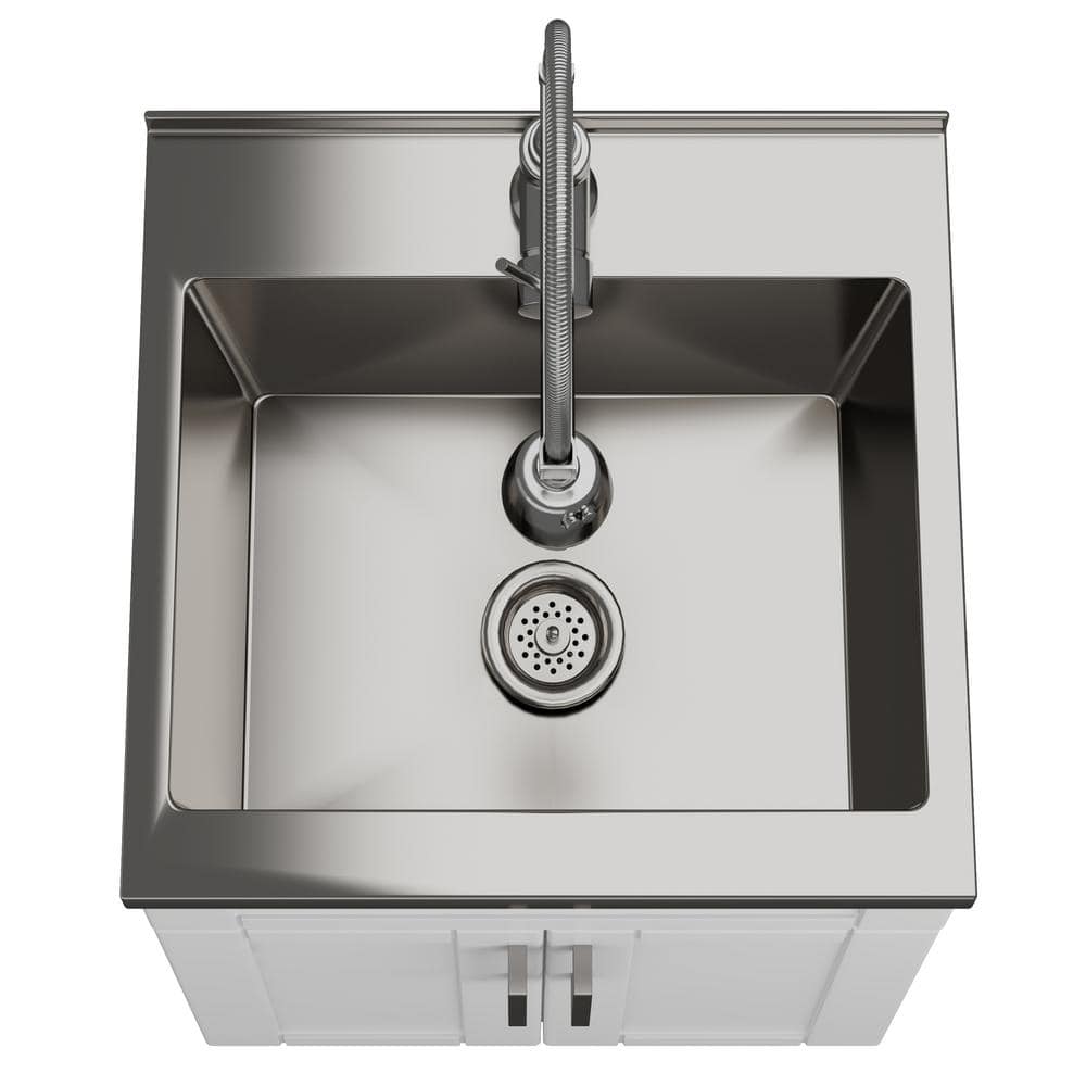 Simpli Home Hennessy 20" All-in-One Utility Laundry Sink with Cabinet in Pure White