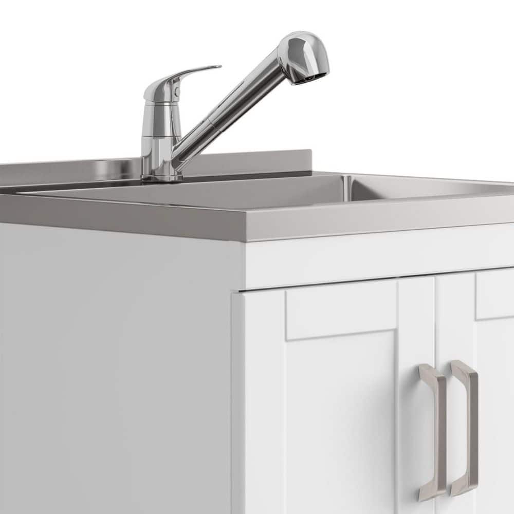 Simpli Home Kyle 24-inch Utility Laundry Sink with Cabinet in Pure White