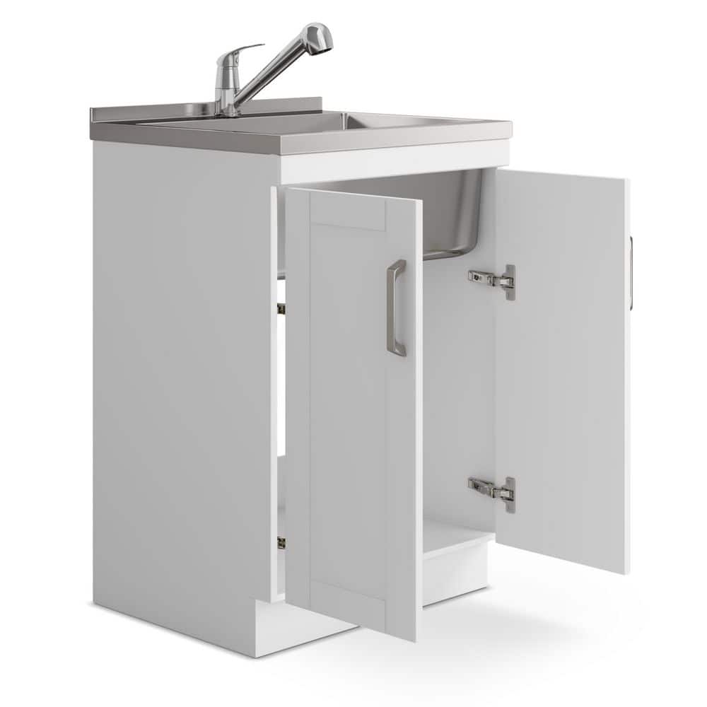 Simpli Home Kyle 24-inch Utility Laundry Sink with Cabinet in Pure White