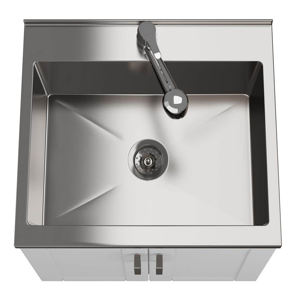 Simpli Home Kyle 24-inch Utility Laundry Sink with Cabinet in Pure White