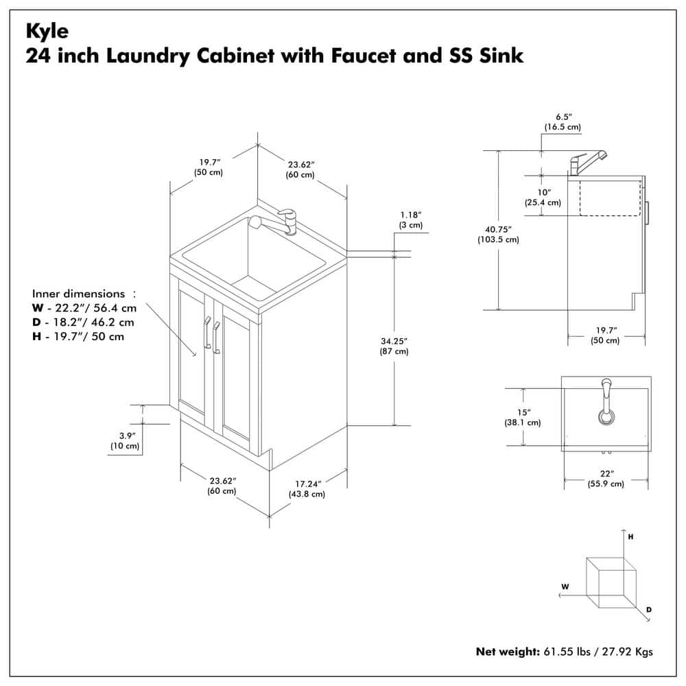 Simpli Home Kyle 24-inch Utility Laundry Sink with Cabinet in Pure White