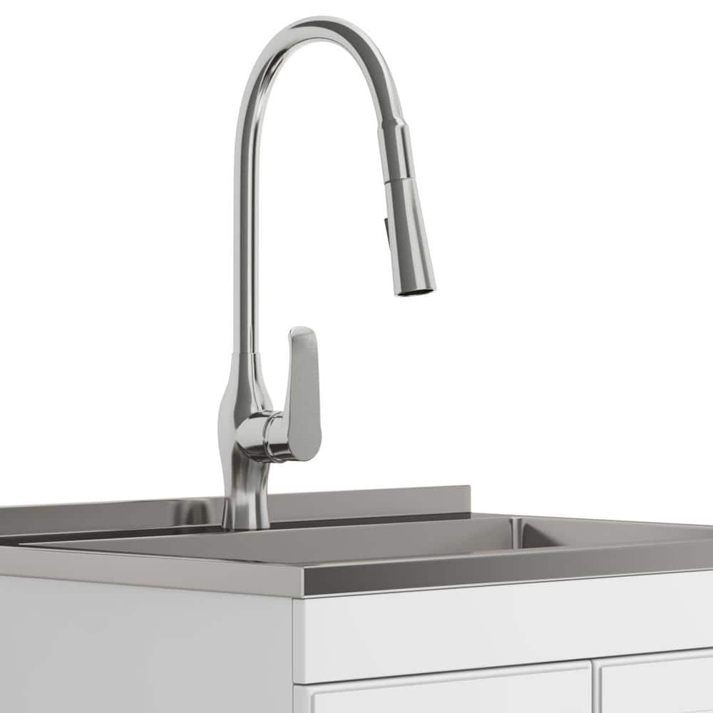 Simpli Home Lawrence All-in-One 28-inch Utility Laundry Sink Cabinet, Pure White