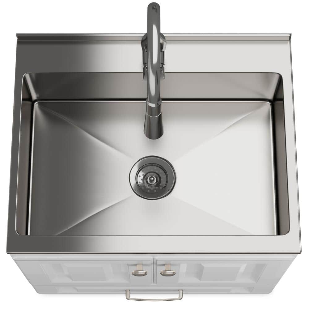 Simpli Home Lawrence All-in-One 28-inch Utility Laundry Sink Cabinet, Pure White