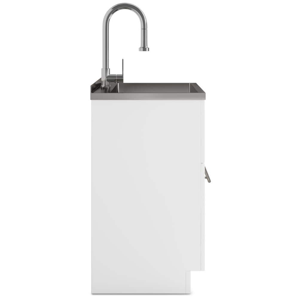 Simpli Home Metro 28-Inch Utility Laundry Sink with Cabinet in Pure White