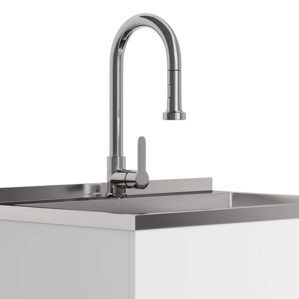 Simpli Home Metro 28-Inch Utility Laundry Sink with Cabinet in Pure White