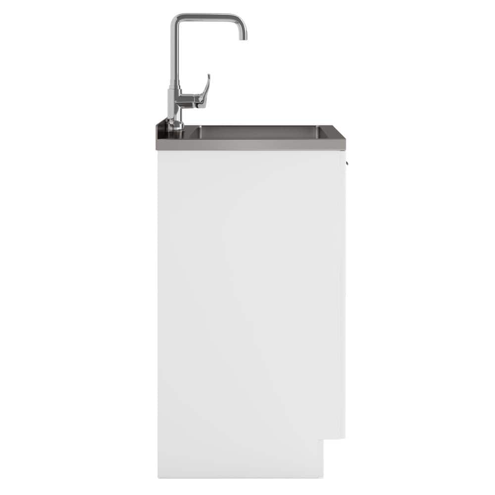 Simpli Home Murphy All-In-One 24 in. Utility Laundry Sink with Cabinet in Pure White