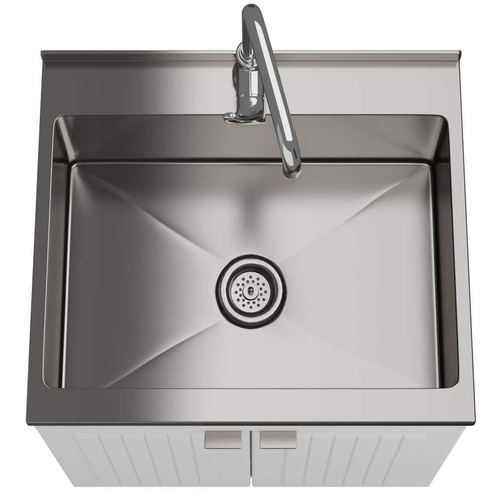 Simpli Home Murphy All-In-One 24 in. Utility Laundry Sink with Cabinet in Pure White