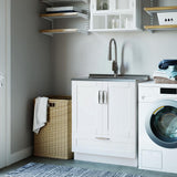 Simpli Home Reed All-in-One 28 in. Utility Laundry Sink with Cabinet in Pure White