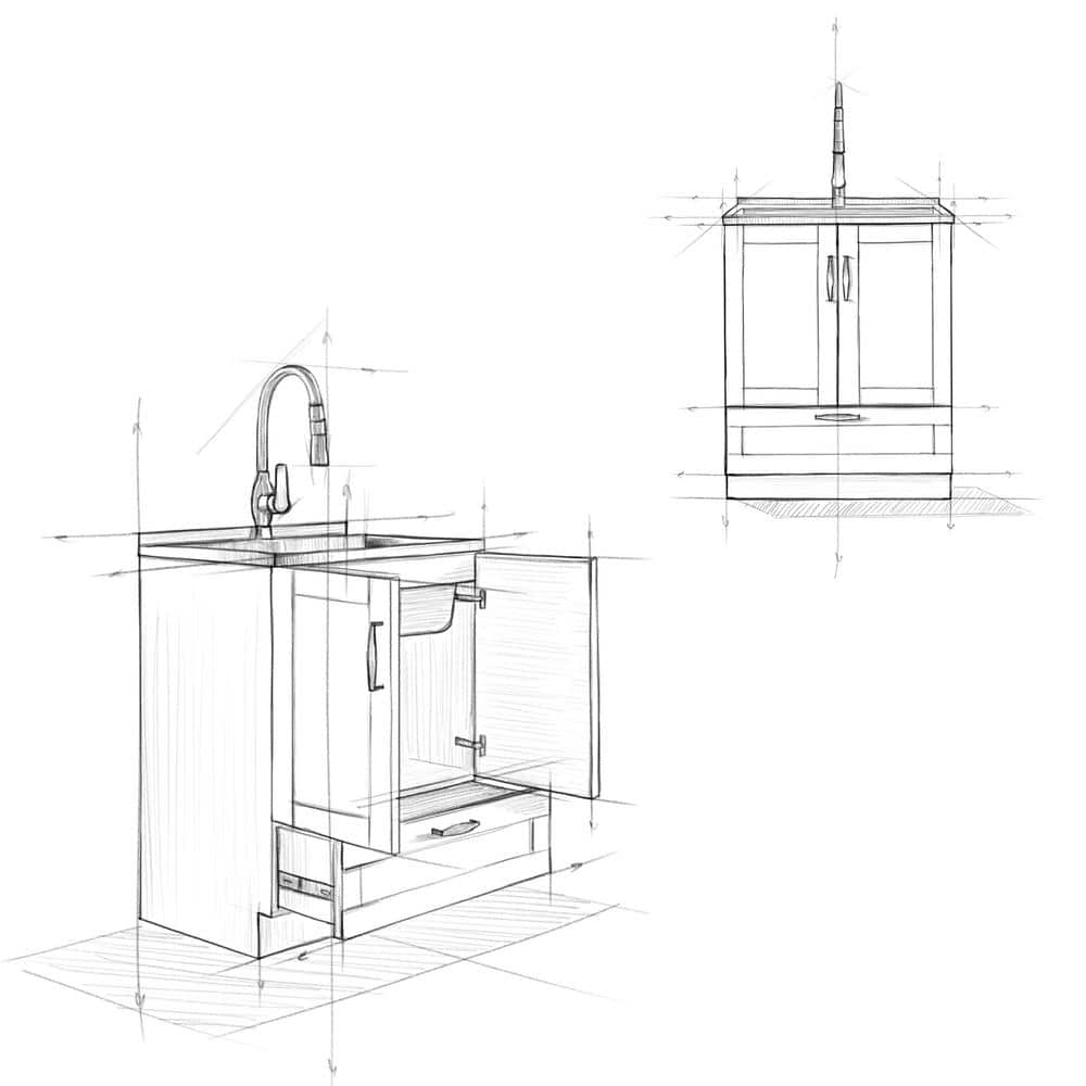 Simpli Home Reed All-in-One 28 in. Utility Laundry Sink with Cabinet in Pure White