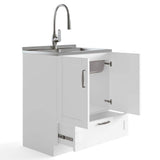 Simpli Home Reed All-in-One 28 in. Utility Laundry Sink with Cabinet in Pure White