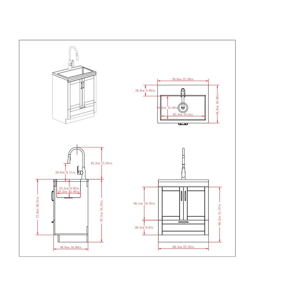 Simpli Home Reed All-in-One 28 in. Utility Laundry Sink with Cabinet in Pure White