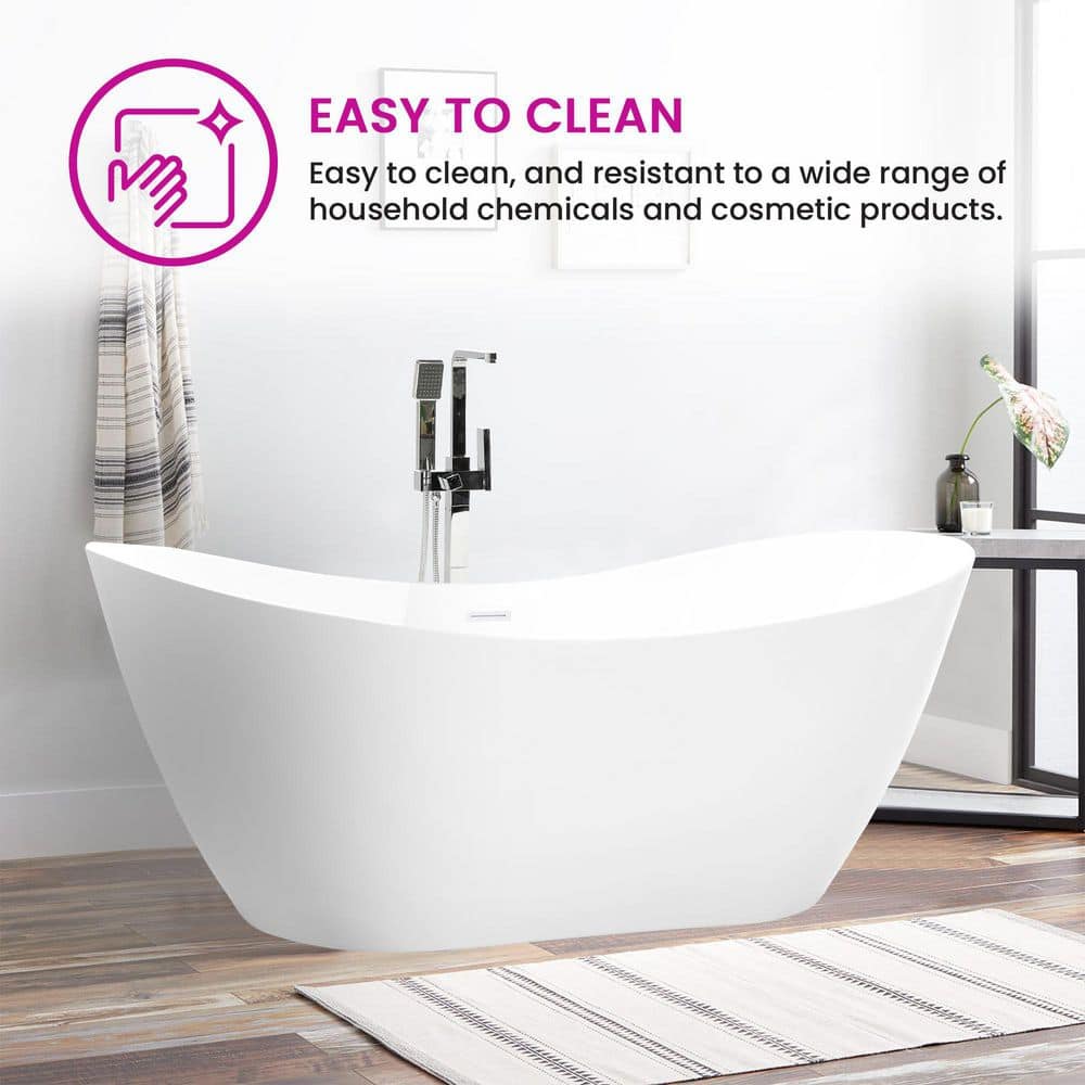 Vanity Art 71 in. Acrylic Flatbottom Freestanding Bathtub in Pure White