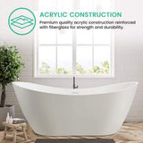 Vanity Art 71 in. Acrylic Flatbottom Freestanding Bathtub in Pure White