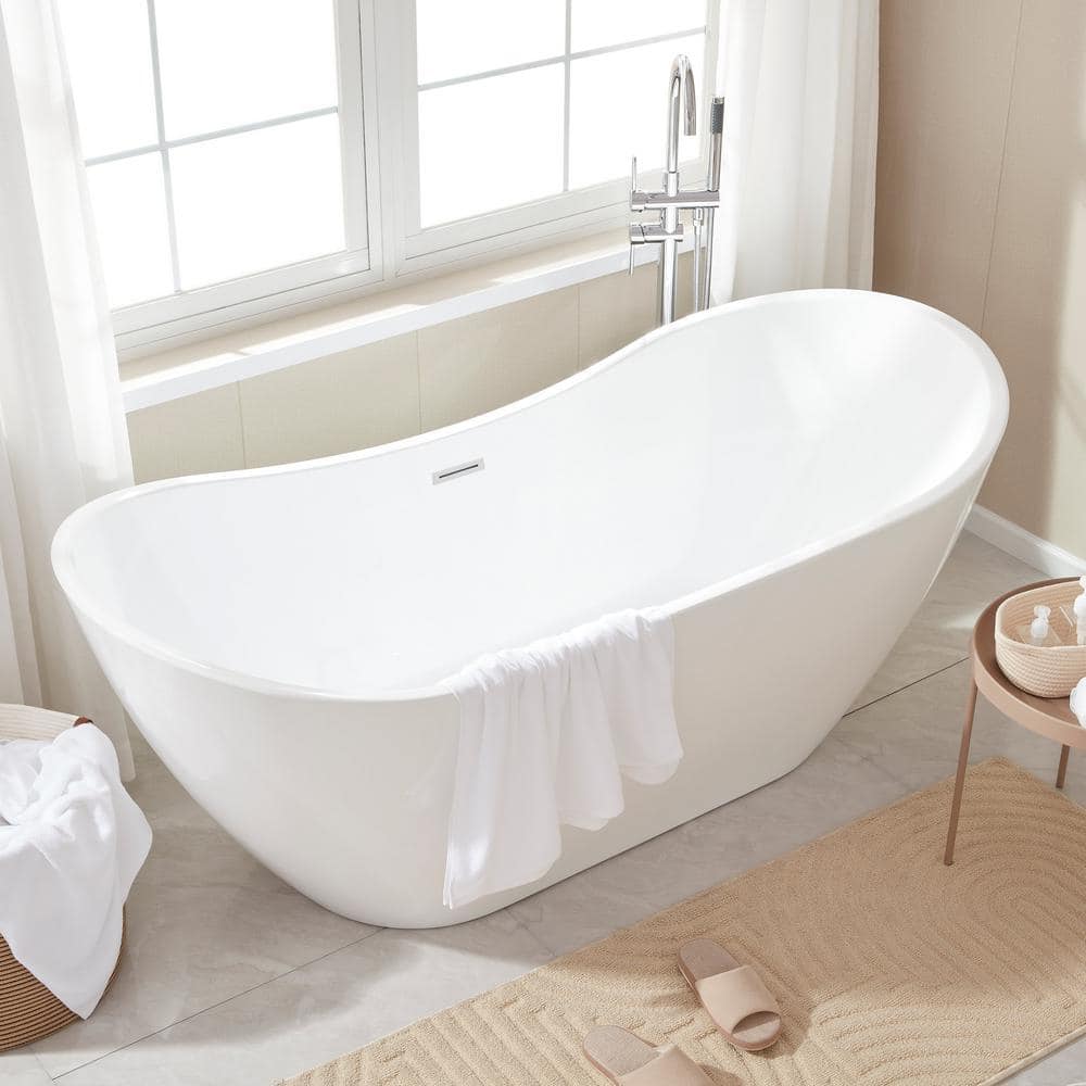 Vanity Art 71 in. Acrylic Flatbottom Freestanding Bathtub in Pure White