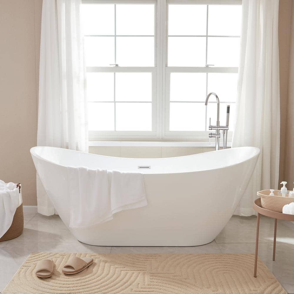 Vanity Art 71 in. Acrylic Flatbottom Freestanding Bathtub in Pure White