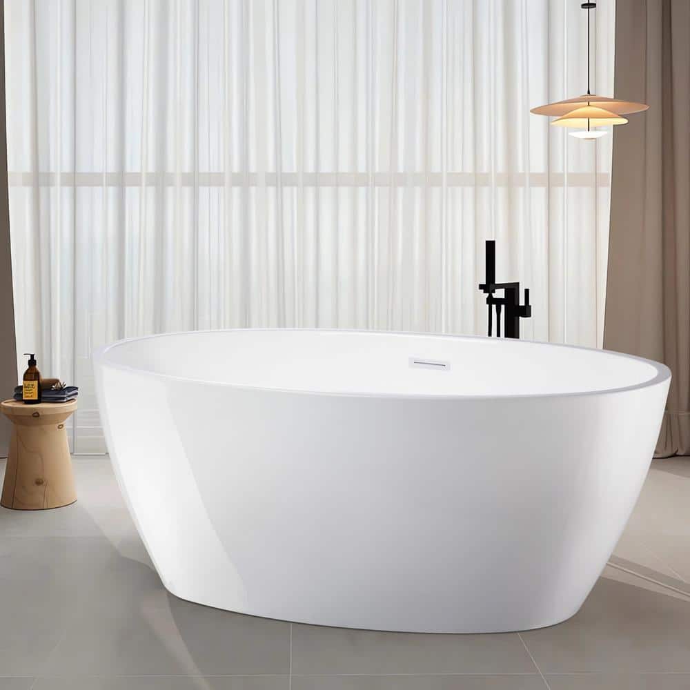 Vanity Art Amiens 69 in. x 40 in. Acrylic Flatbottom Freestanding Soaking Bathtub with Center Drain in Pure White