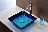 ANZZI Kuku Deco-Glass Vessel Sink, Blazing Blue, 15.125 x 15.125 x 4 in