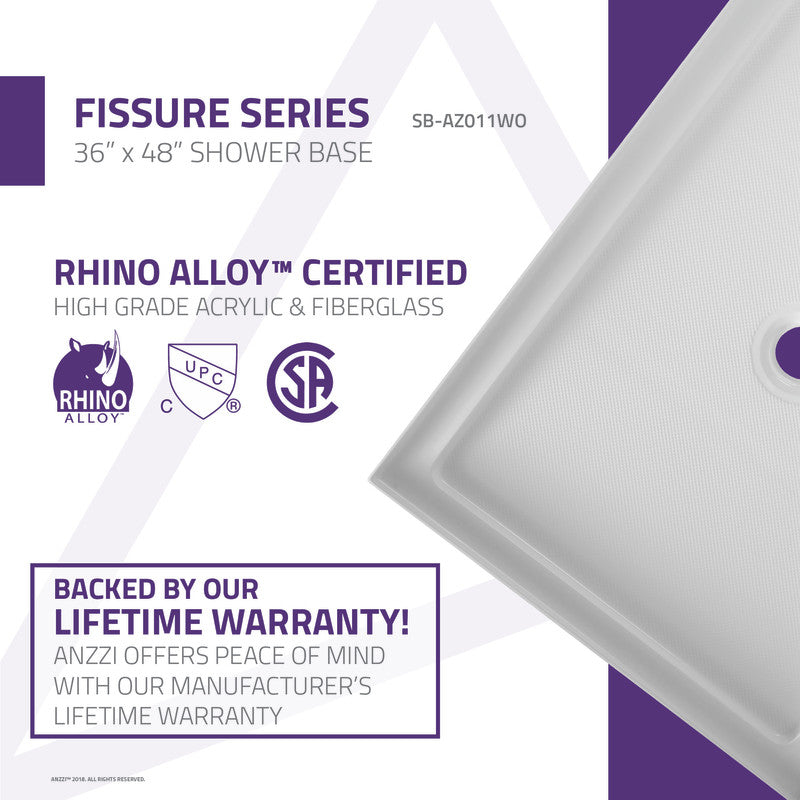 ANZZI Fissure Series 36 in. x 48 in. Single Threshold Shower Base in Glossy White