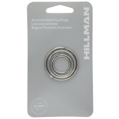 Hillman Tempered Steel Assorted Split Key Rings, Nickel-Plated (3/4 in, 1 in, 1-1/4 in, 1-1/2 in)