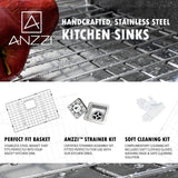 ANZZI Elysian 32.875-in x 20.75-in Satin Stainless Steel Single Bowl Farmhouse/Apron-Front Kitchen Sink All-in-One Kit with Pot Filler Faucet