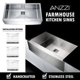 ANZZI Elysian 32.875-in x 20.75-in Satin Stainless Steel Single Bowl Farmhouse/Apron-Front Kitchen Sink All-in-One Kit with Pot Filler Faucet