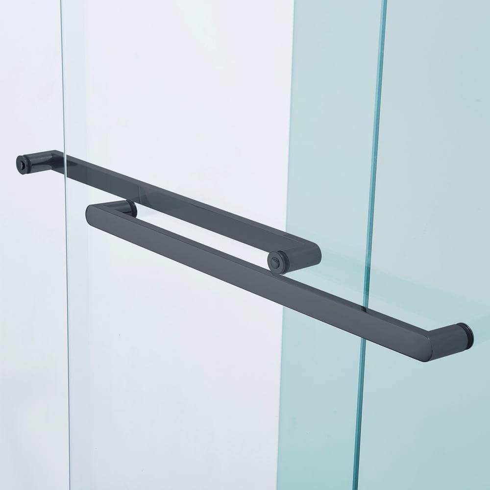 RAINLEX 56 in. to 60 in. W x 76 in. H Sliding Framed Shower Door in Matte Black Finish with Clear Glass
