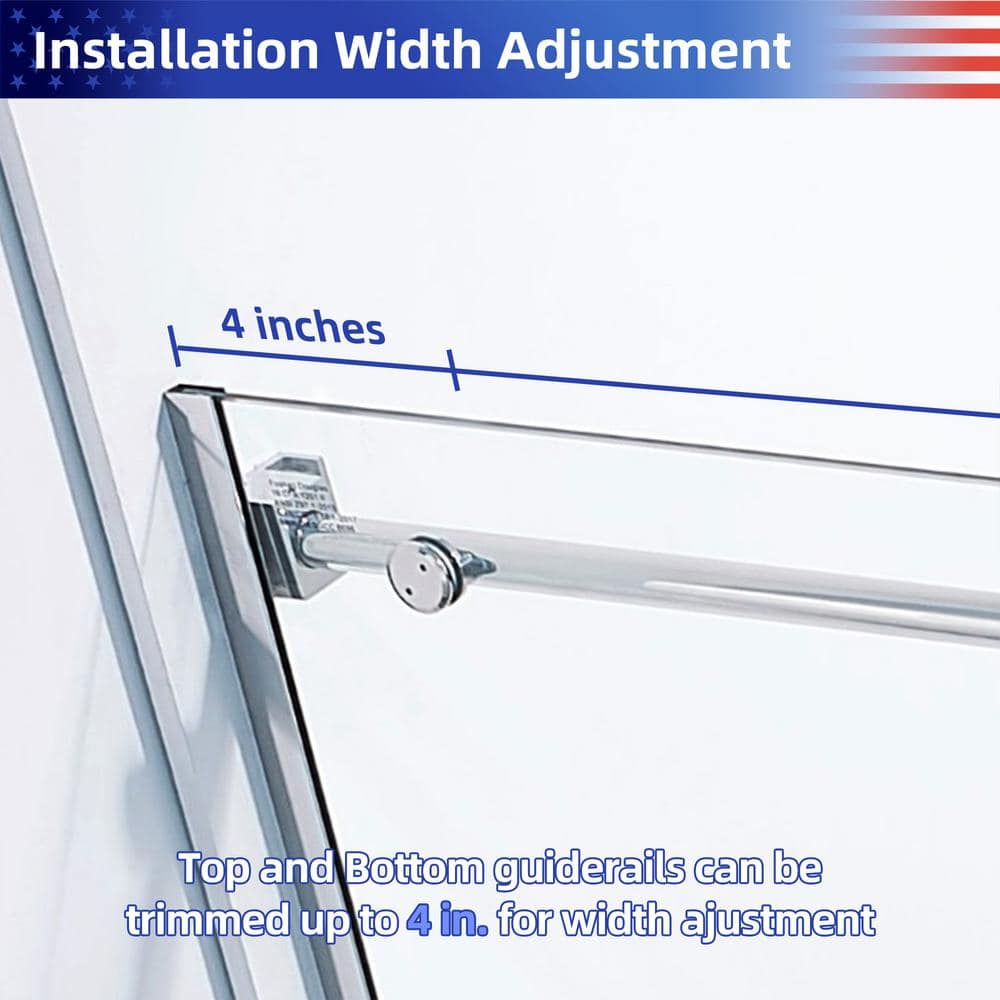 RAINLEX 56 in. to 60 in. W x 75 in. H Sliding Semi-Frameless Shower Door in Chrome Finish with Clear Glass